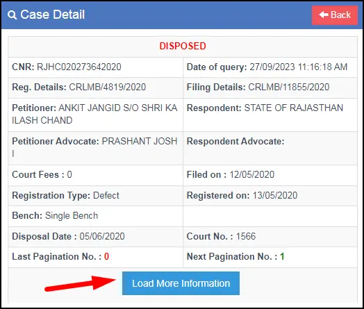 Create Load More Information for Case Status Check 
