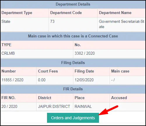 Department Details for Case Status Check Online