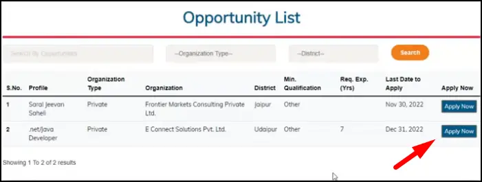 Select User Job Opportunity List for Work from Home Yojana Apply